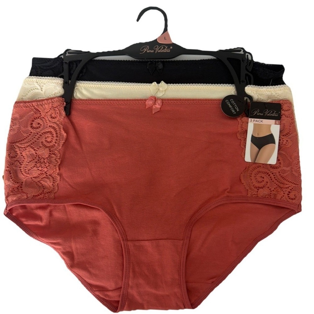 Prima Valentina Women's 3 Pack Cotton Comfort Panties Stretch Size L New